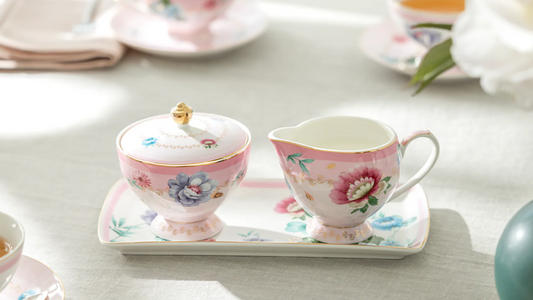 Pink Flower Garden Fine Porcelain Sugar and Creamer